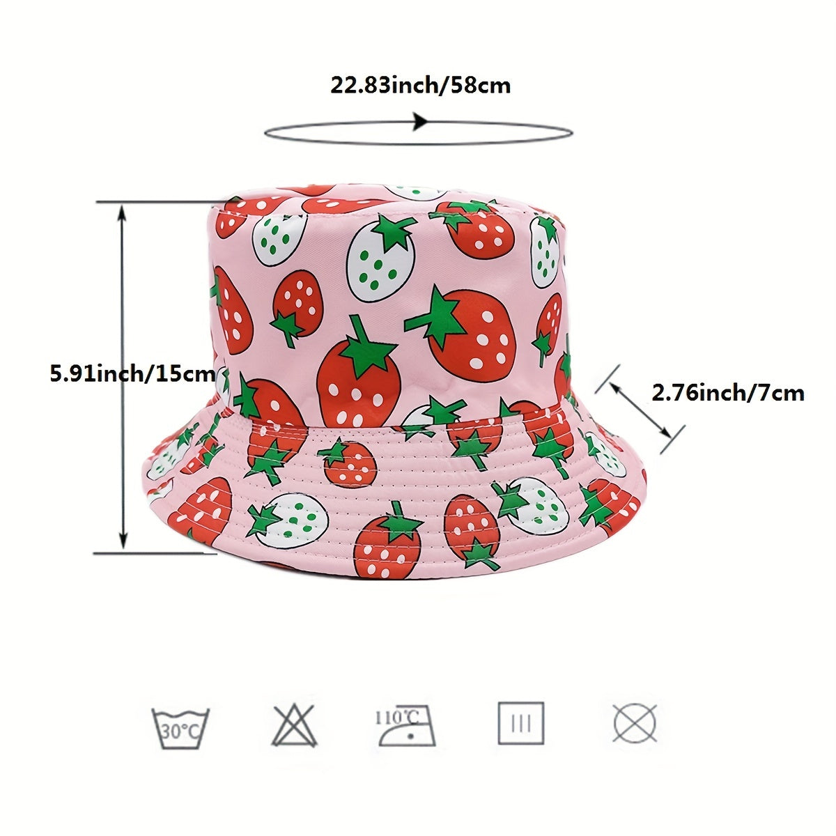 Pink Strawberry Print Bucket Hat Reversible Basin Hat For Women