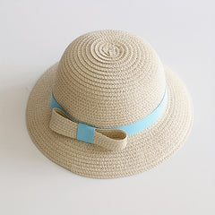 Girls Straw Sun Hat with Bow - Sunshade Bucket Hat