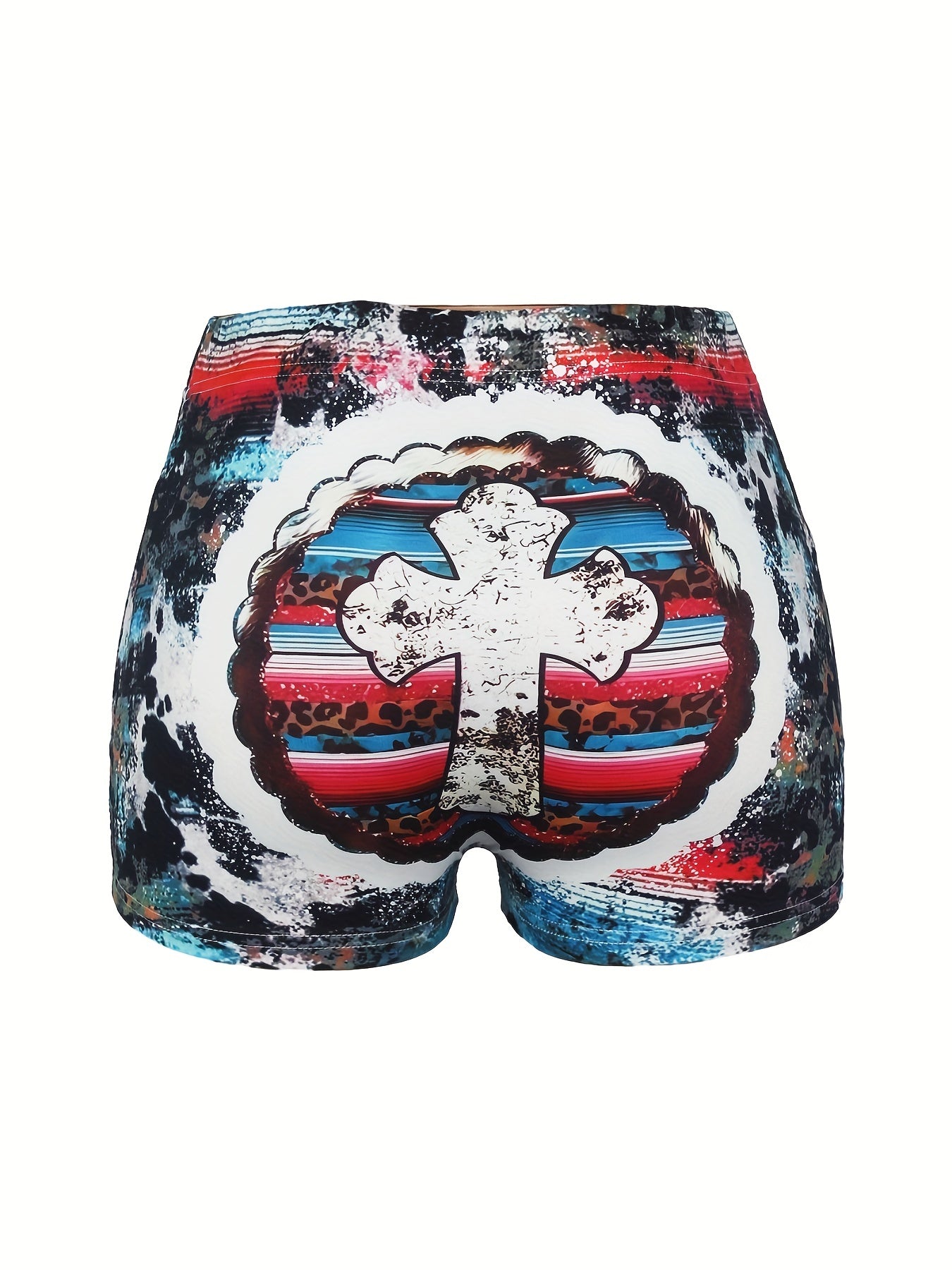  Cross Print Tie Dye Stretch Shorts