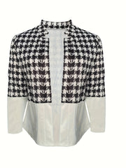  Colorblock Houndstooth Print Long Sleeve Slim Fit Blazer