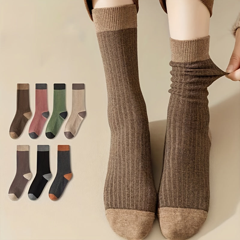 Colorblock Crew Socks 7 Pairs Women's Mid Tube Stockings