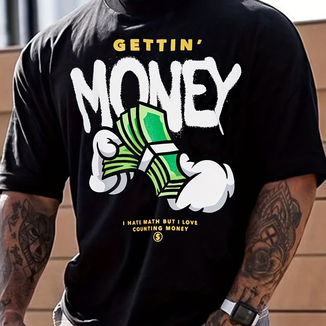 Cartoon Money Print Men's Graphic Crew Neck T-shirt