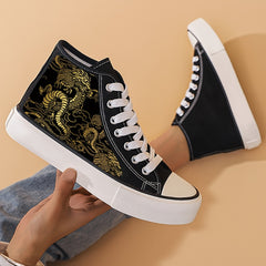 Girl's High Top Golden Pattern Skate Shoes Comfy Non Slip Lace Up Sneakers