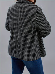  Grid Print Button Lapel Collar Blazer