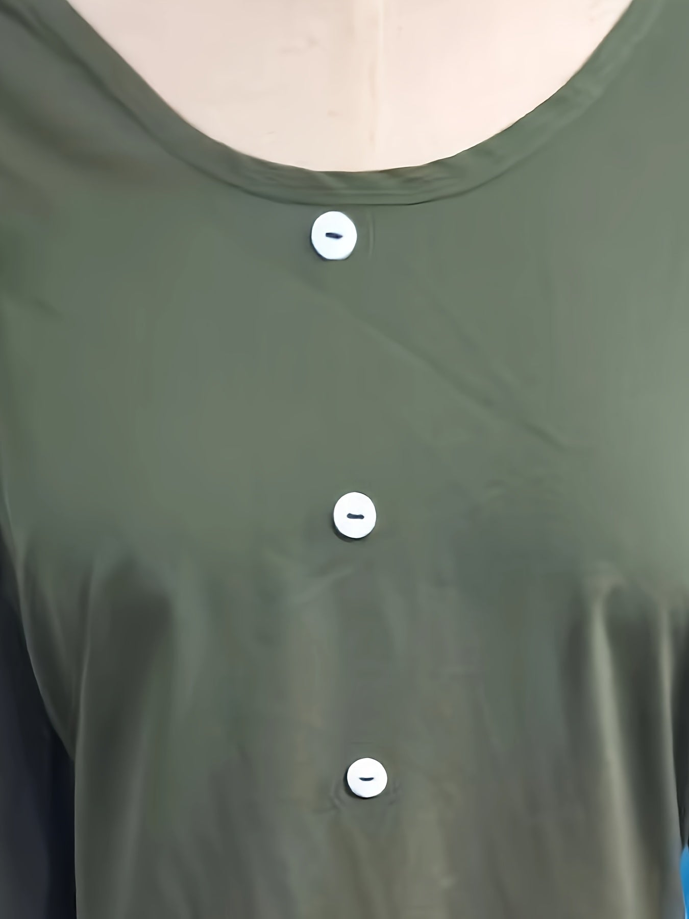  Solid Button Decor V Neck Midi Dress