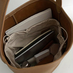 Large Capacity Bucket Bag Casual PU Leather Tote Shoulder Bag