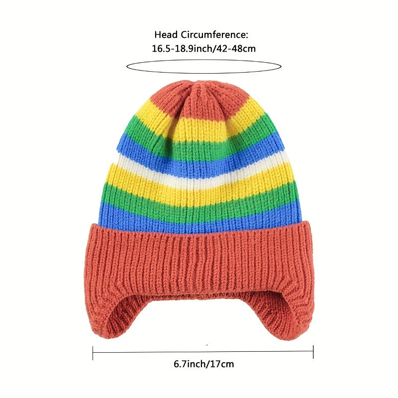 Autumn Winter Rainbow Jacquard Knitted Hat for 1-3 Years Old