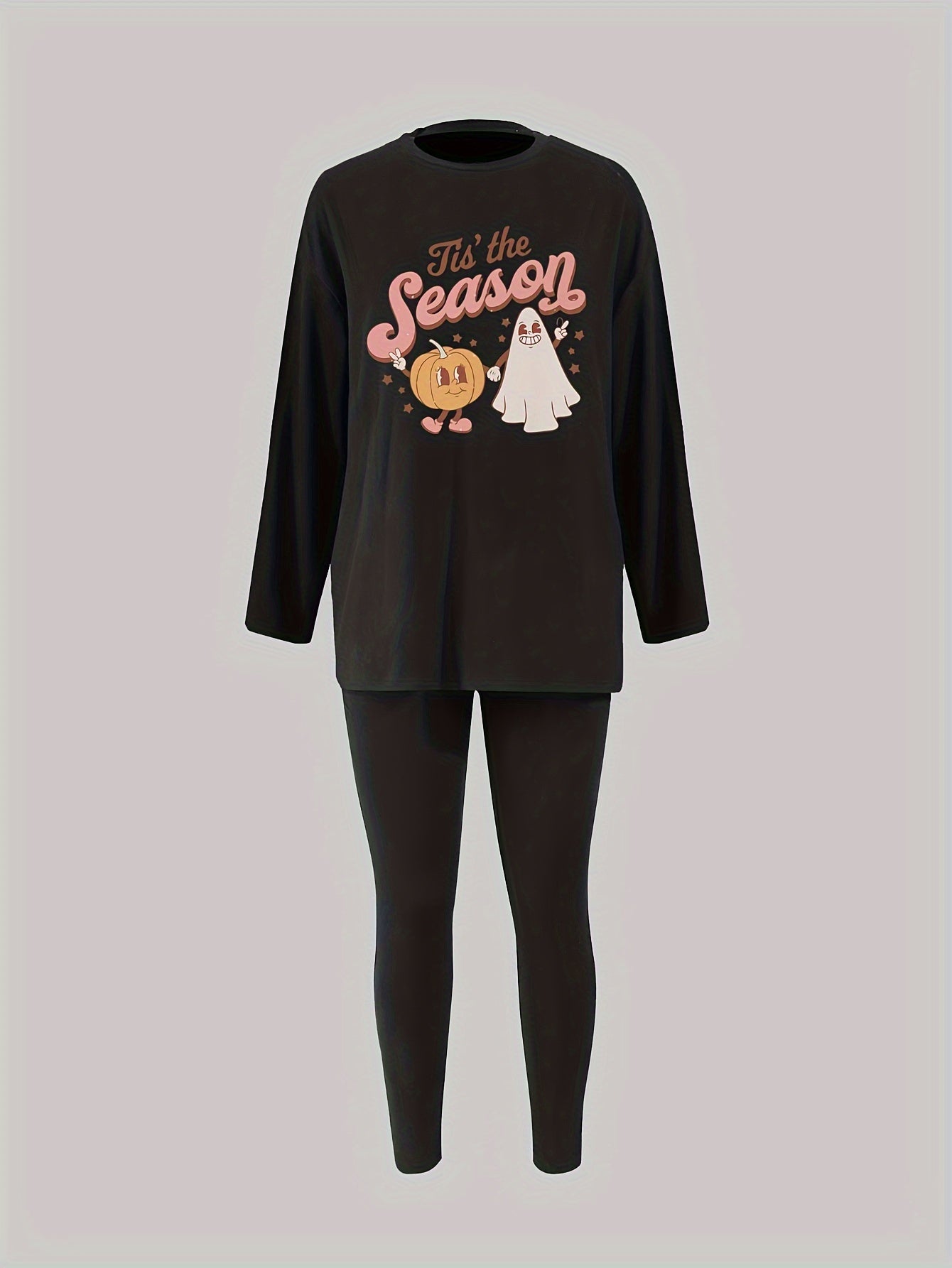  Halloween Pajama Set Women's Cartoon Print Tee & Leggings