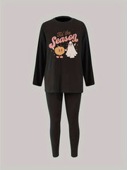  Halloween Pajama Set Women's Cartoon Print Tee & Leggings