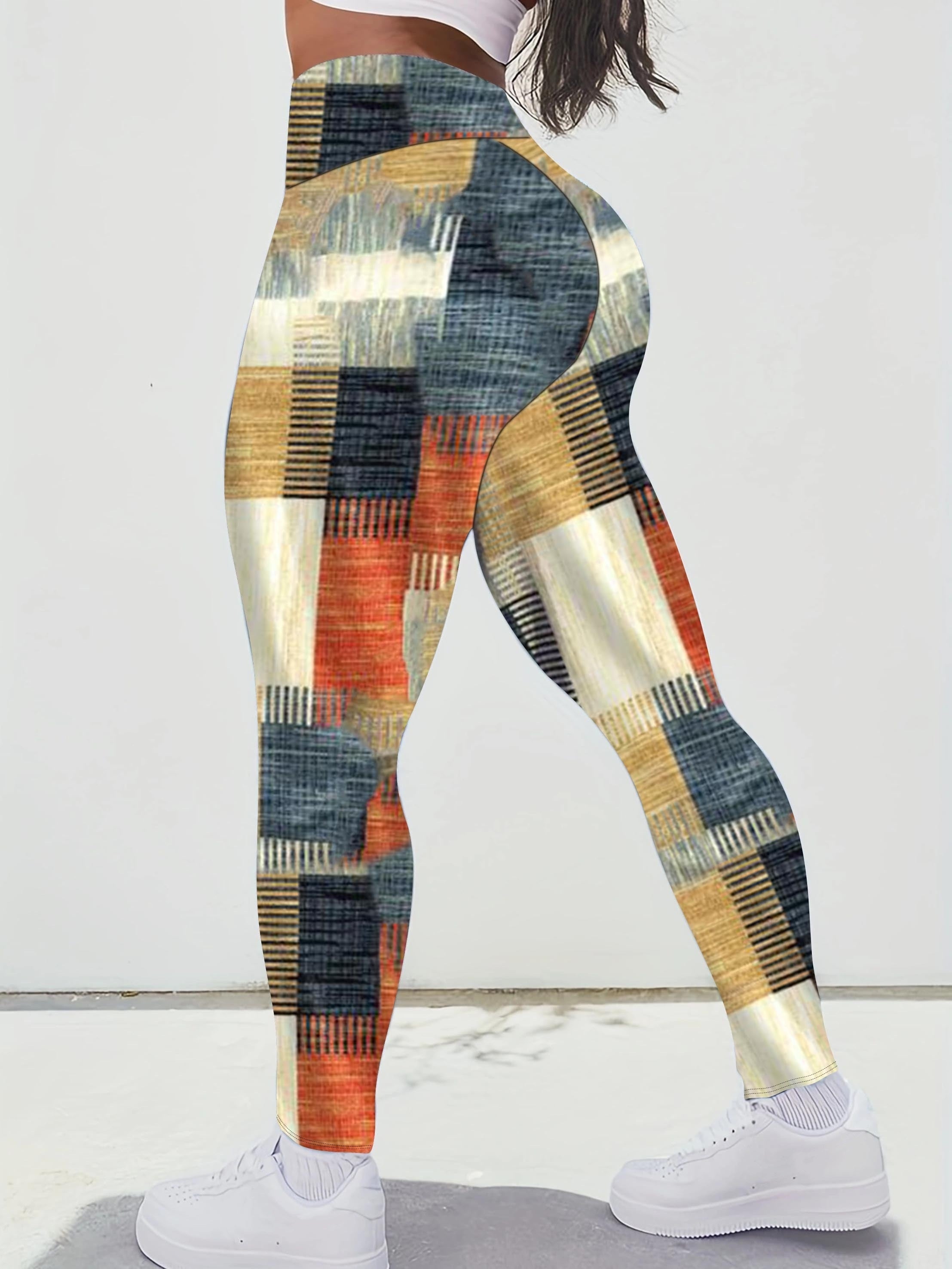  Colorblock Geometric Print Leggings