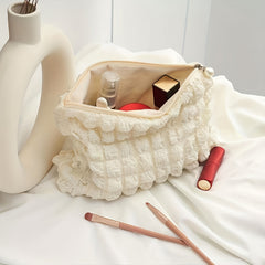 Minimalist Ruched Cosmetic Pouch Solid Carry On Bag
