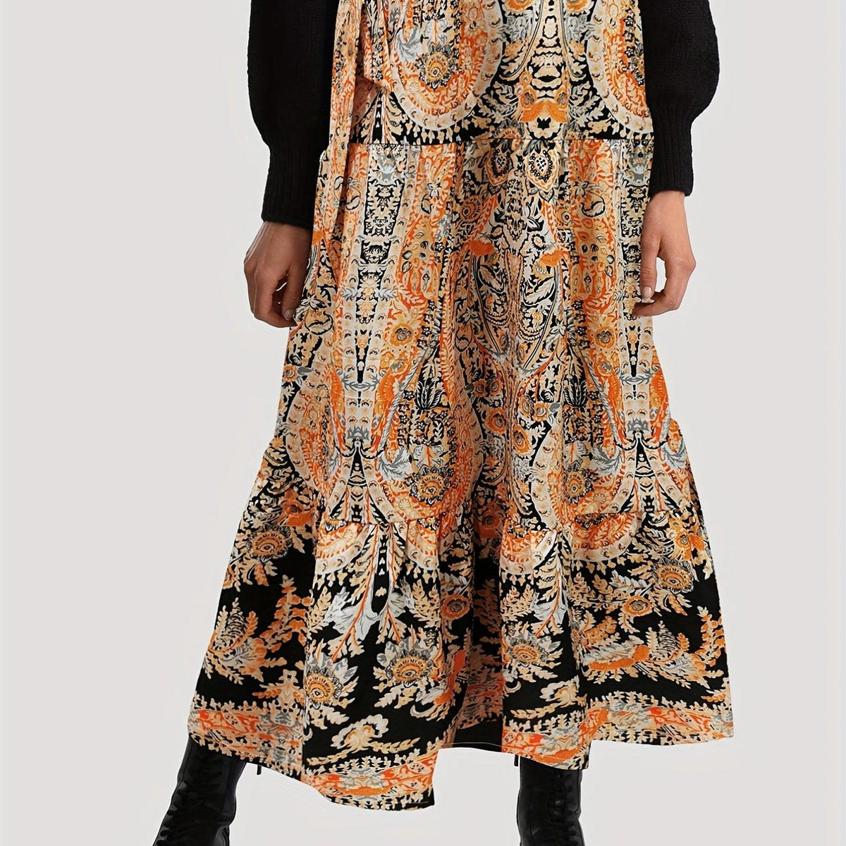  Boho Skirt Women's Plus Paisley Print High Rise Smock M