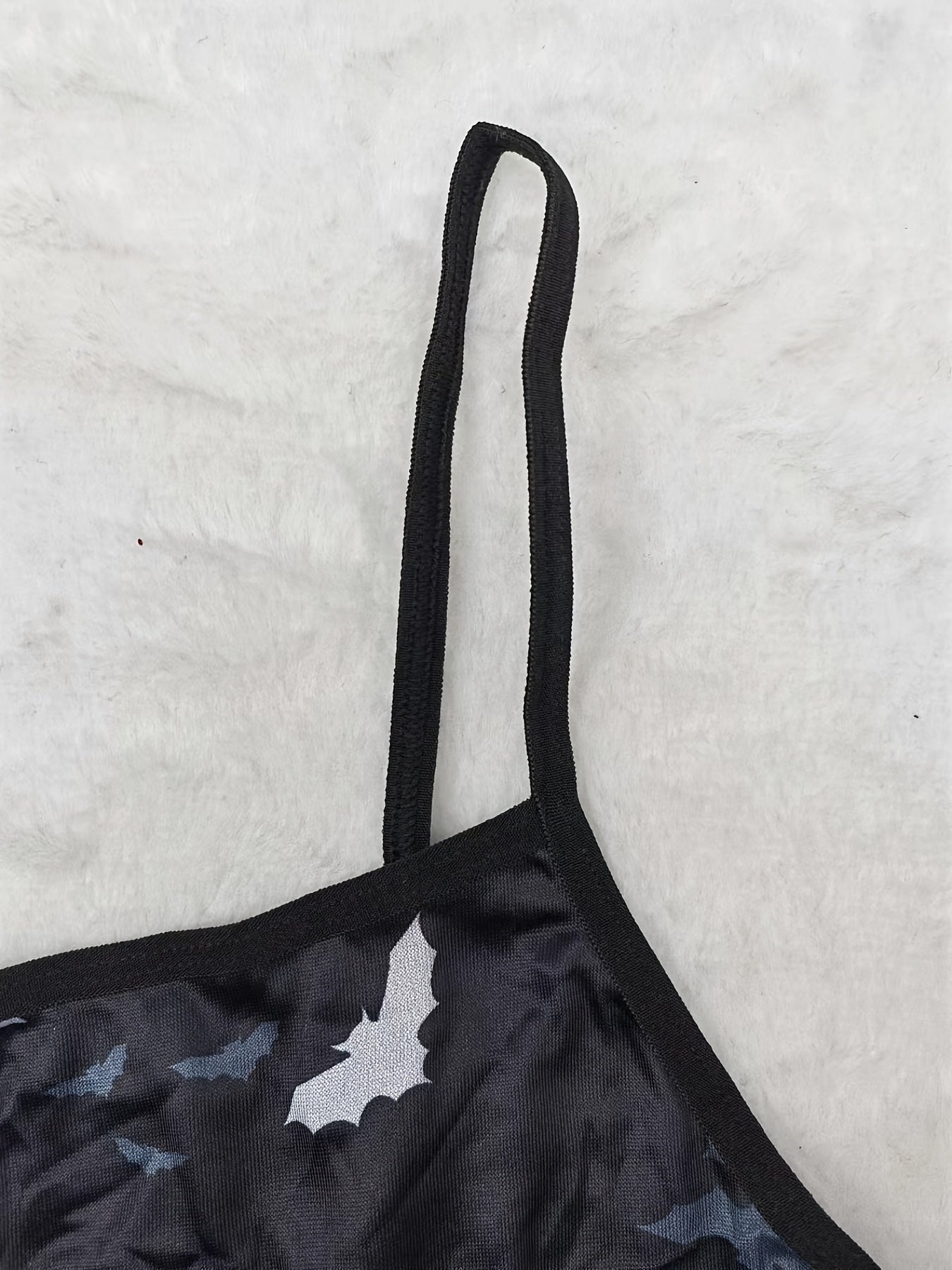  Satin Bat Print Cami Top & Panties Sexy Lingerie Set Women's Plus