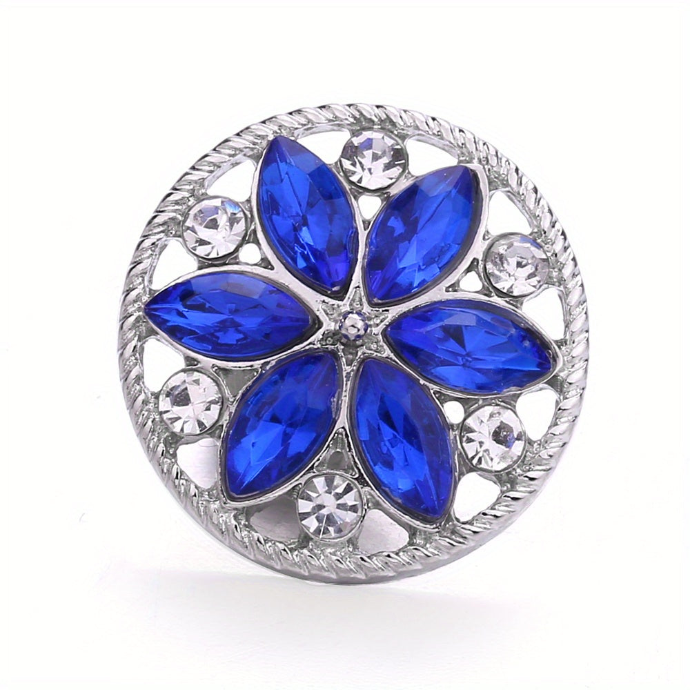 Alloy Flower Decor Round Snap Button with Rhinestones for DIY Jewelry