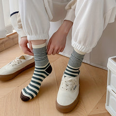5 Pairs Colorblock Striped Socks Comfy & Breathable Women's Stockings