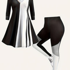 Plus Size Colorblock V Neck Top & Leggings Set