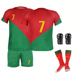 Kids Soccer Jersey No 7 Set with Shorts, Socks, Knee Pads