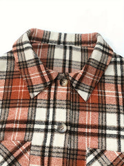  Plaid Print Long Sleeve Button Up Lapel Collar Shirt Top