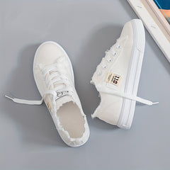 Women's Flat Canvas Shoes Low Top Lace Up Skate Shoes Casual Sneakers