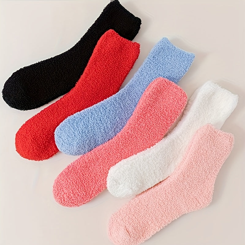 6 Pairs of Cozy Fuzzy Mid Tube Socks for Women