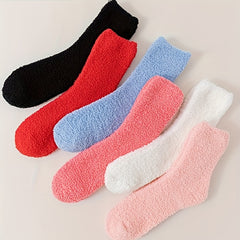 6 Pairs of Cozy Fuzzy Mid Tube Socks for Women