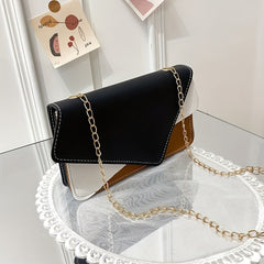 Colorblock Square Shoulder Bag with Flap Chain, Women's Work Purse