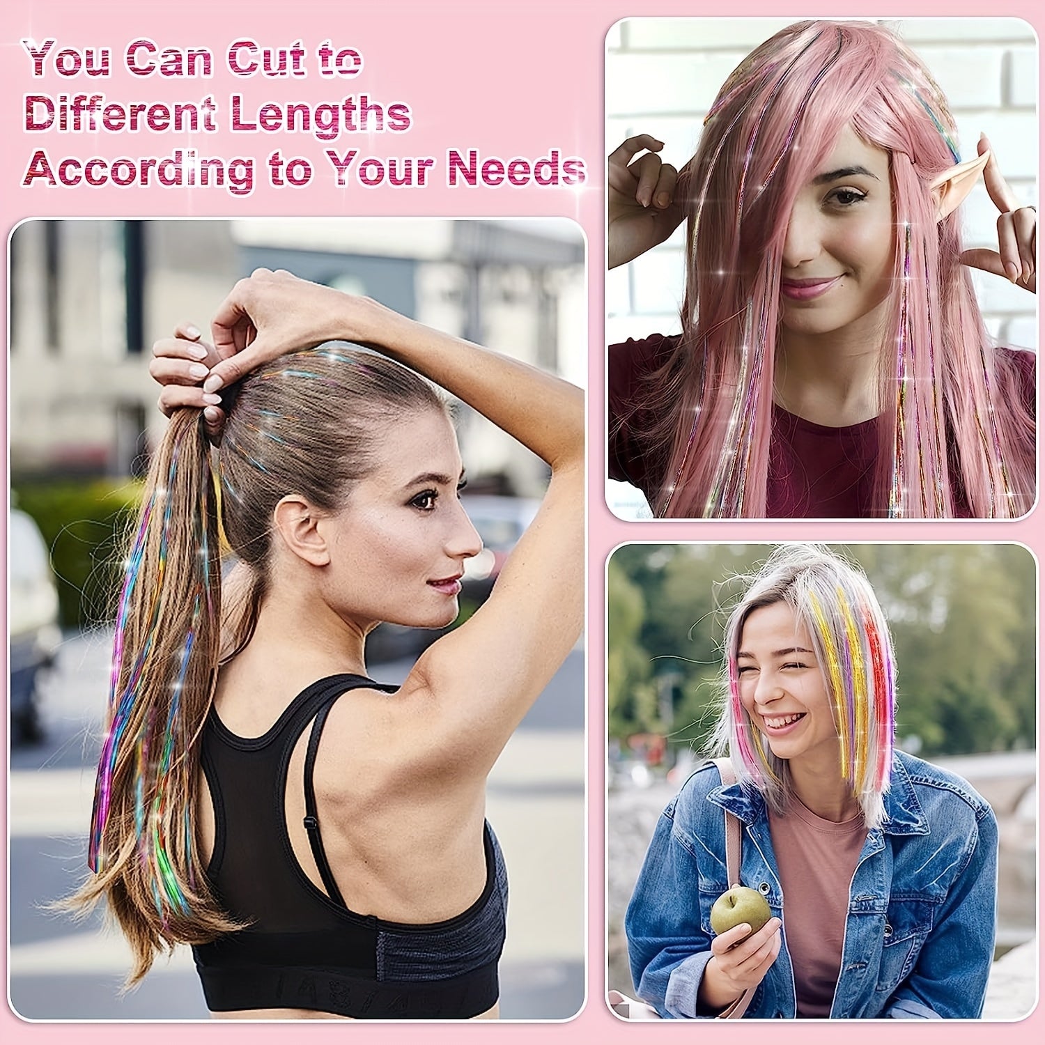 38 Cm Tinsel Hair Extension Kit - 2400 Strands - 12 Mixed Colors