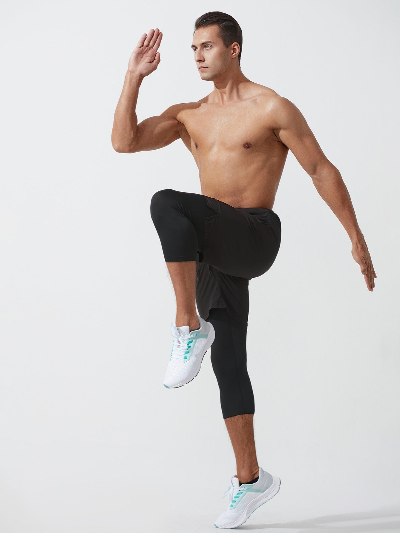 Men's Double Layer Capris With Pockets High Stretch Drawstring