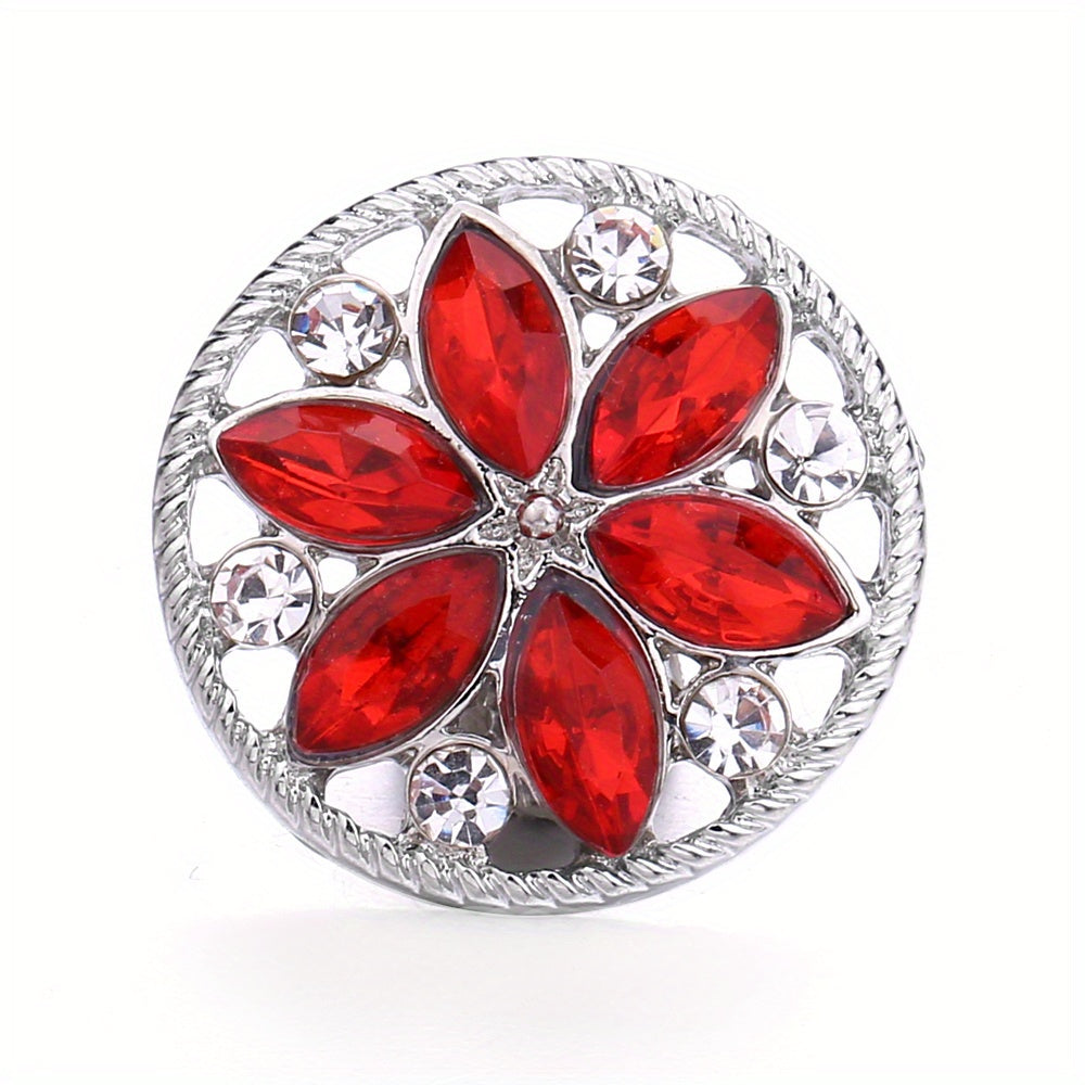 Alloy Flower Decor Round Snap Button with Rhinestones for DIY Jewelry