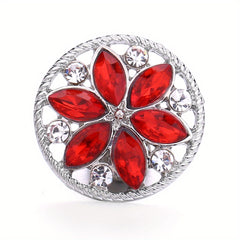 Alloy Flower Decor Round Snap Button with Rhinestones for DIY Jewelry