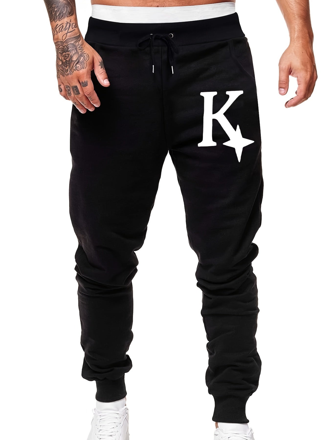 Men s Casual Sweatpants K Print Elastic Waist Drawstring Sport Jogger Pants