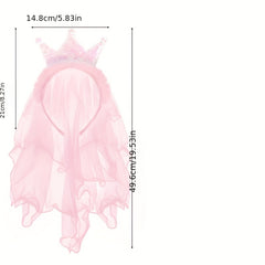 Sequin Crown Headband with Hair Veil for Kids Girls Headdress