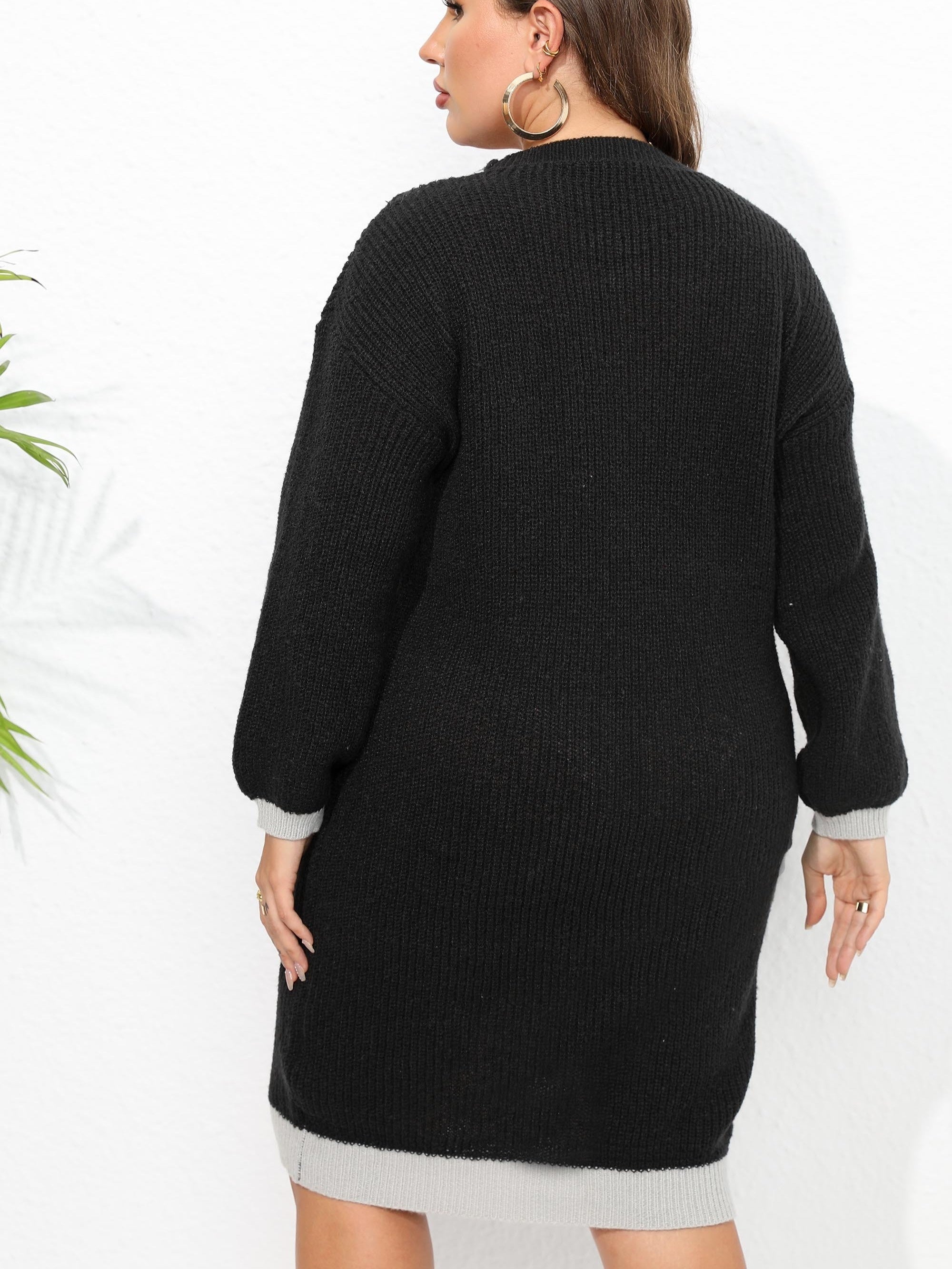  Colorblock V-Neck Sweater Dress