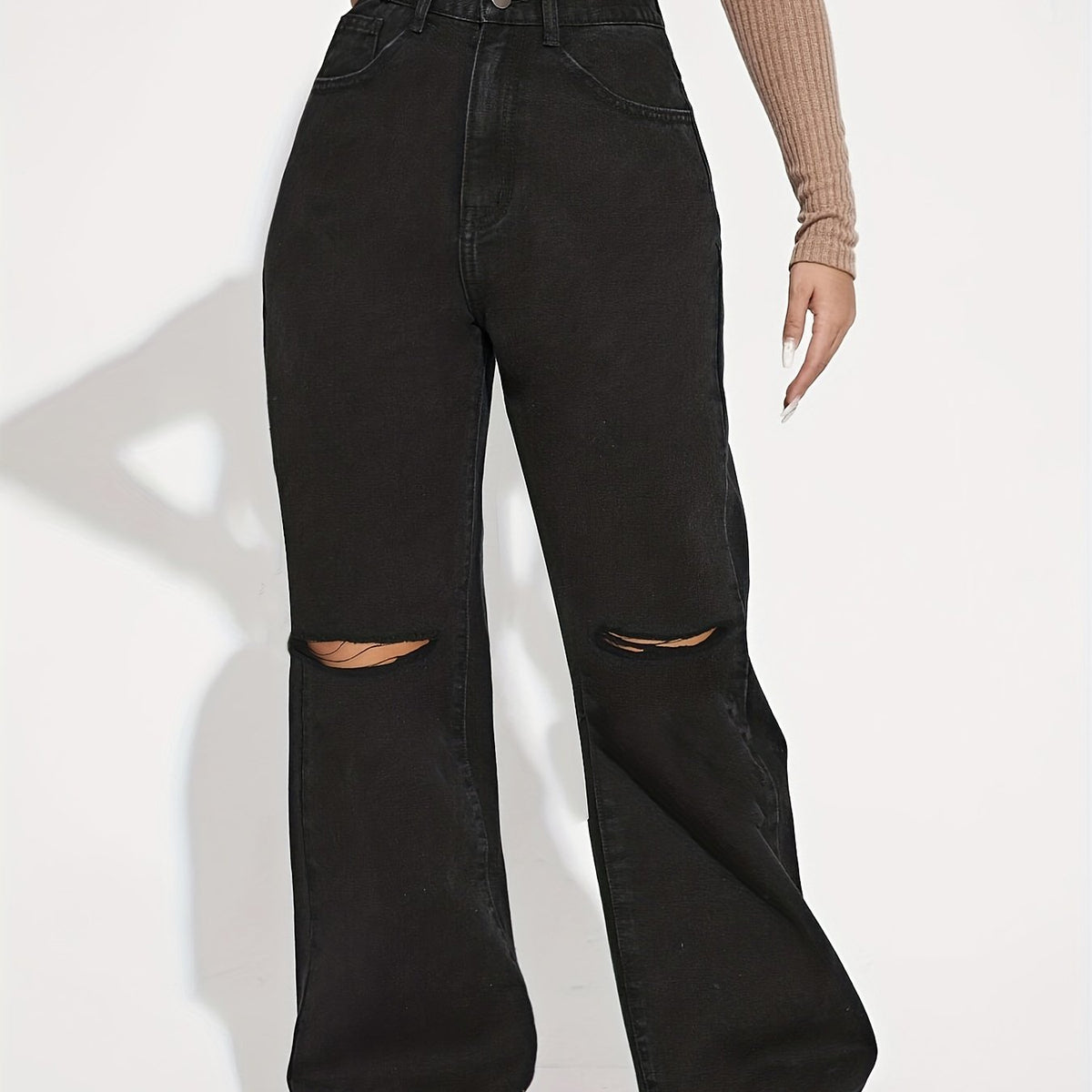 High Waist Wide Leg Straight Jeans Women's Denim Pants