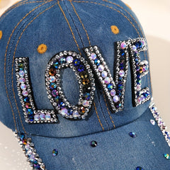 LOVE Rhinestone Patch Baseball Cap Y2K Washed Distressed Bling Dad Hats