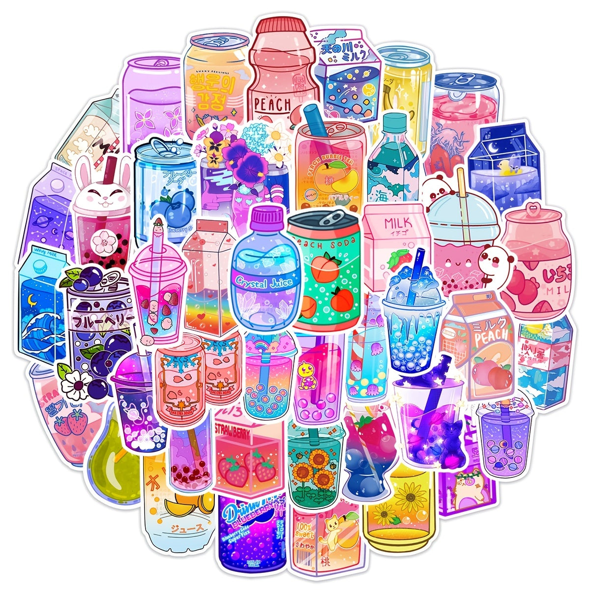 50Pcs Cartoon Drink Theme Waterproof Vinyl Stickers - Teens Girls Kids Gift