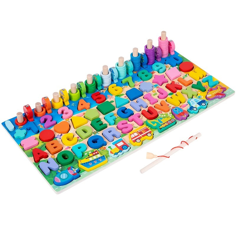 Montessori Wooden Preschool Math Toy Traffic Fishing Busy Board