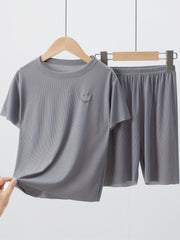 2pcs Boys Smile Face Icon Loungewear Set Kids Summer T shirt & Shorts