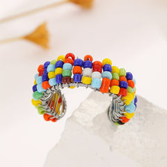 Boho Style Silver Ring with Colorful Beads - Adjustable Anti-Anx