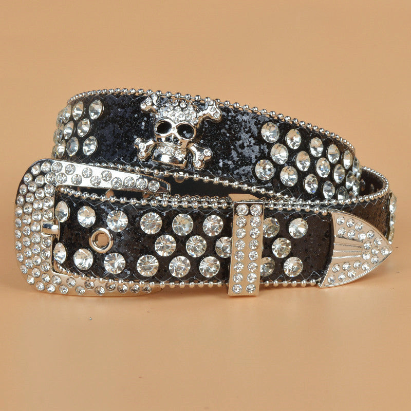 Rhinestone Skull Belt With Bling Stones For Couple