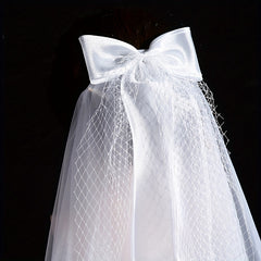 Bridal Head Veil With Mesh And Satin Bowknot Wedding Accessories