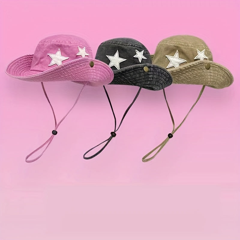 Star Patch Cowboy Bucket Hat Vintage Washed Distressed Boonie Hats