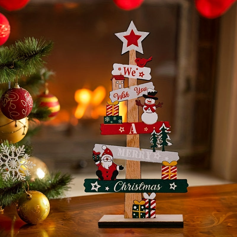 Christmas Tree Santa Claus Wooden Sign Xmas Decoration Party