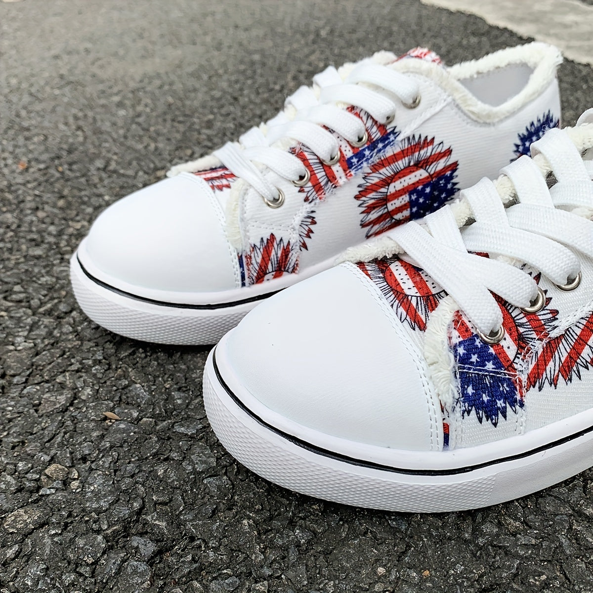4th of July Sunflower Print Canvas Shoes Low Top Lace Up Sneakers