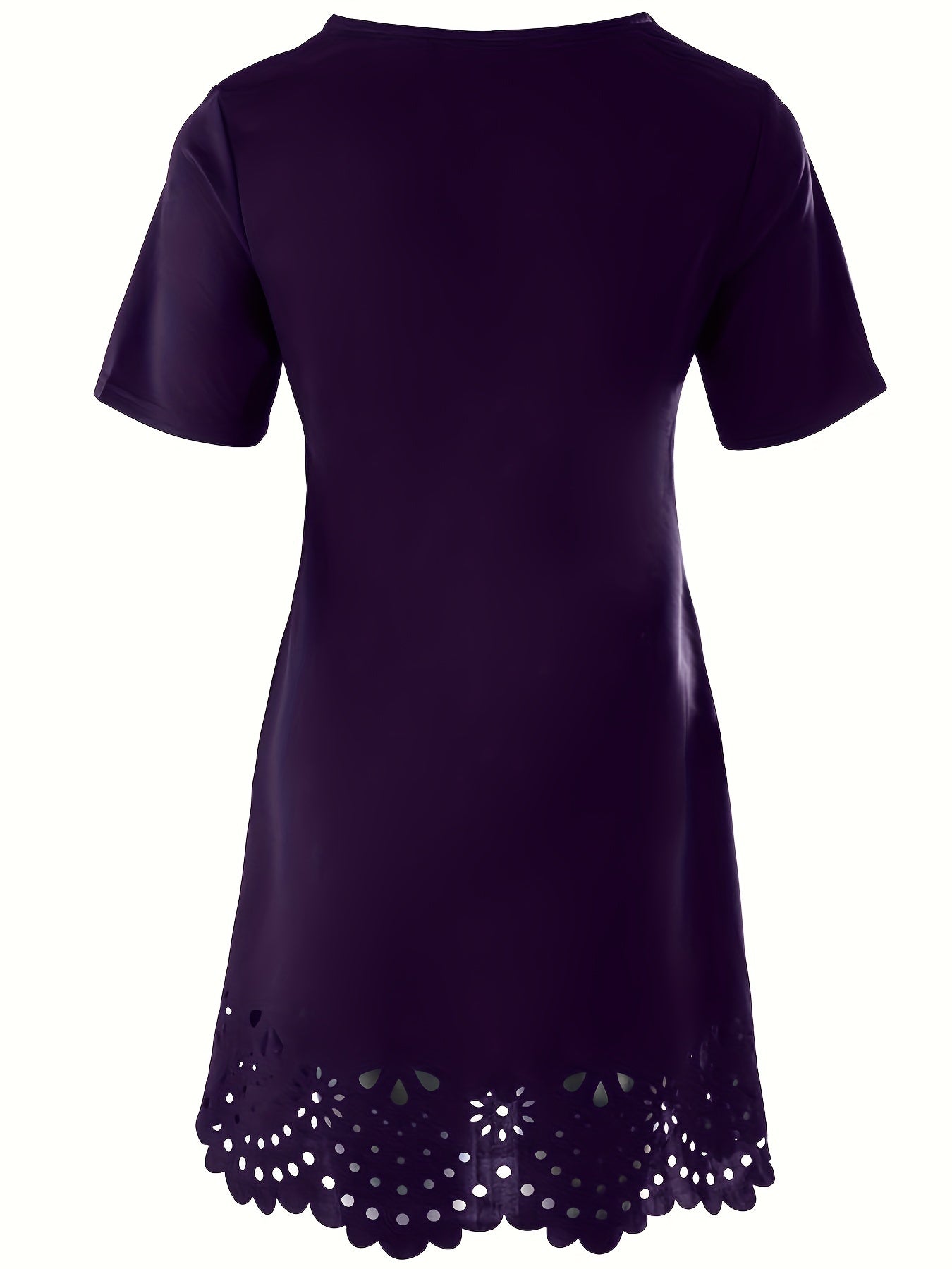  Casual Dress Women's Solid Cut Out Scalloped Trim Dress