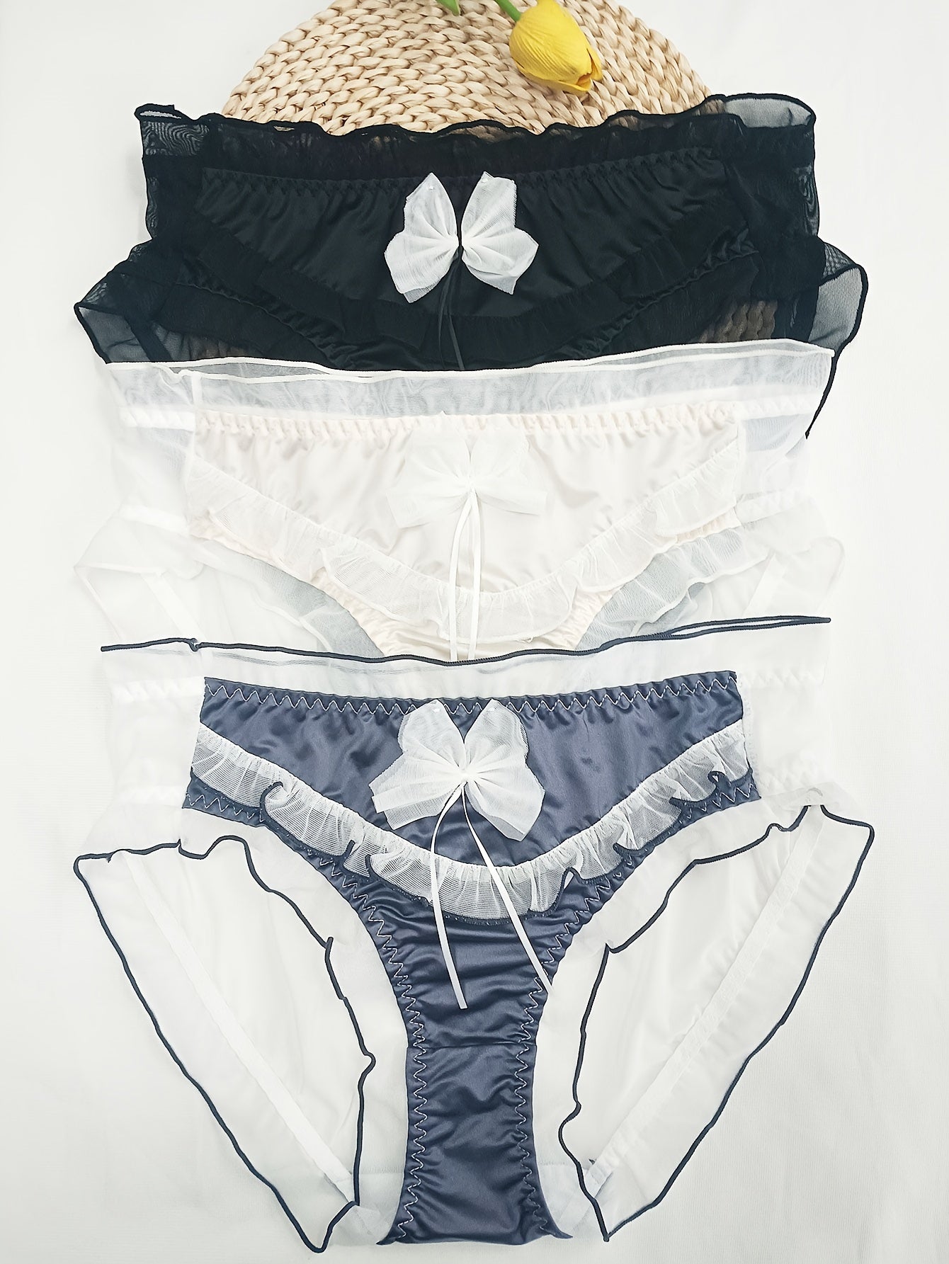 3pcs Contrast Mesh Briefs Comfy & Breathable Intimates Panties