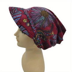 Boho Short Brim Turban Cap Vintage Printed Women Head Wrap Elastic Bandana