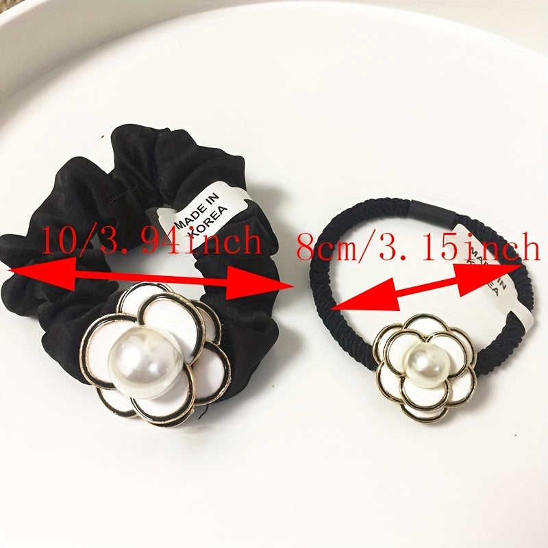 2pcs Camellia Hair Tie Velvet Scrunchies Flower Hair Ring Style Ponytail Holder