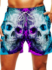 Men's Skulls Print Shorts with Pockets Drawstring Summer Beach Lounge Shorts