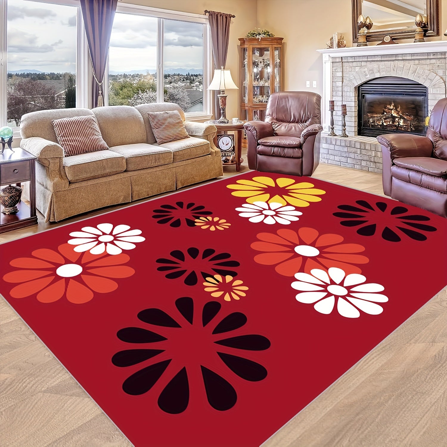 Floral Carpet Floor Mat Soft Non Slip Area Rugs for Home Office